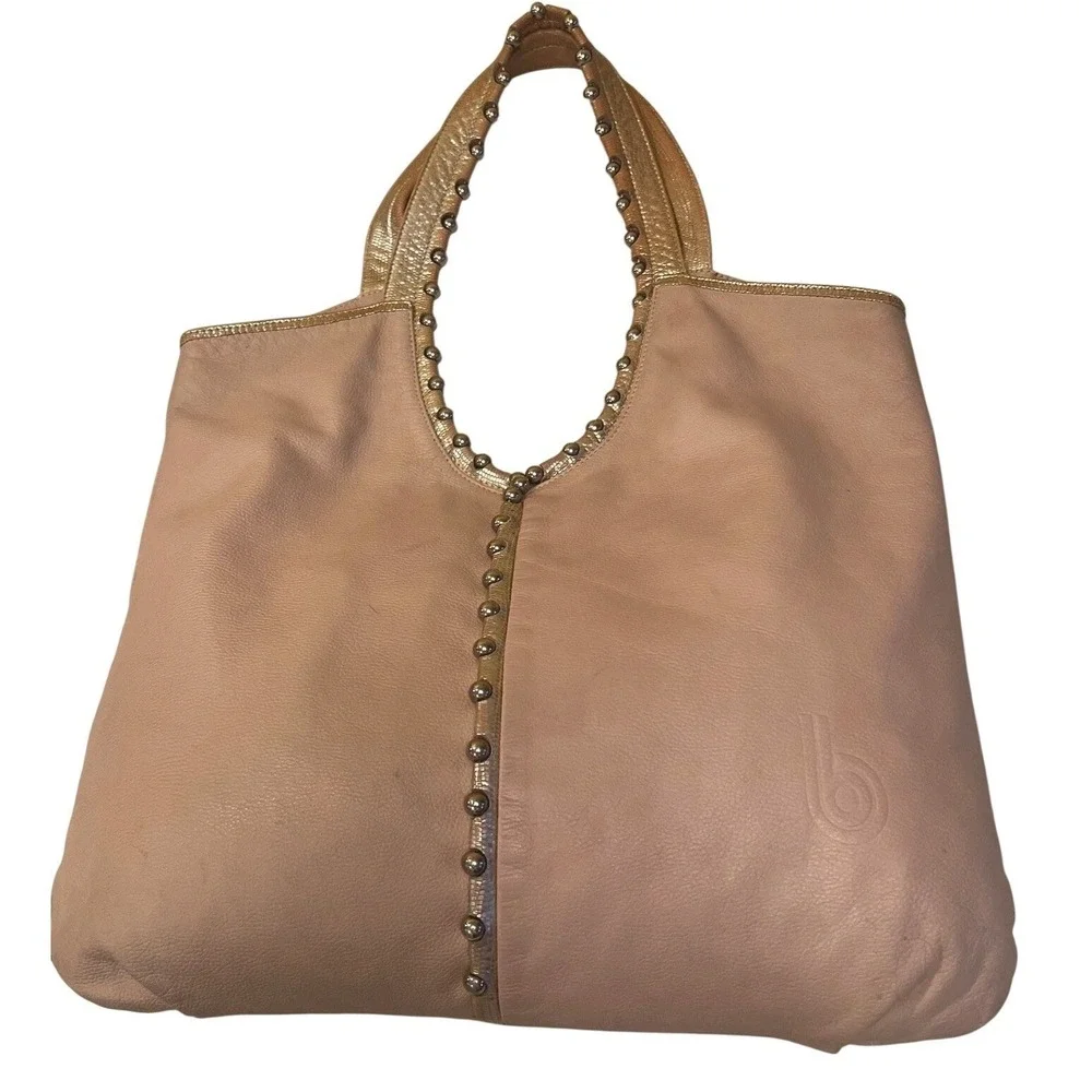 Bon Bonite Blush Pink Leather Hobo Shoulder Bag Metal Beads Dark Cottage‎ Grunge